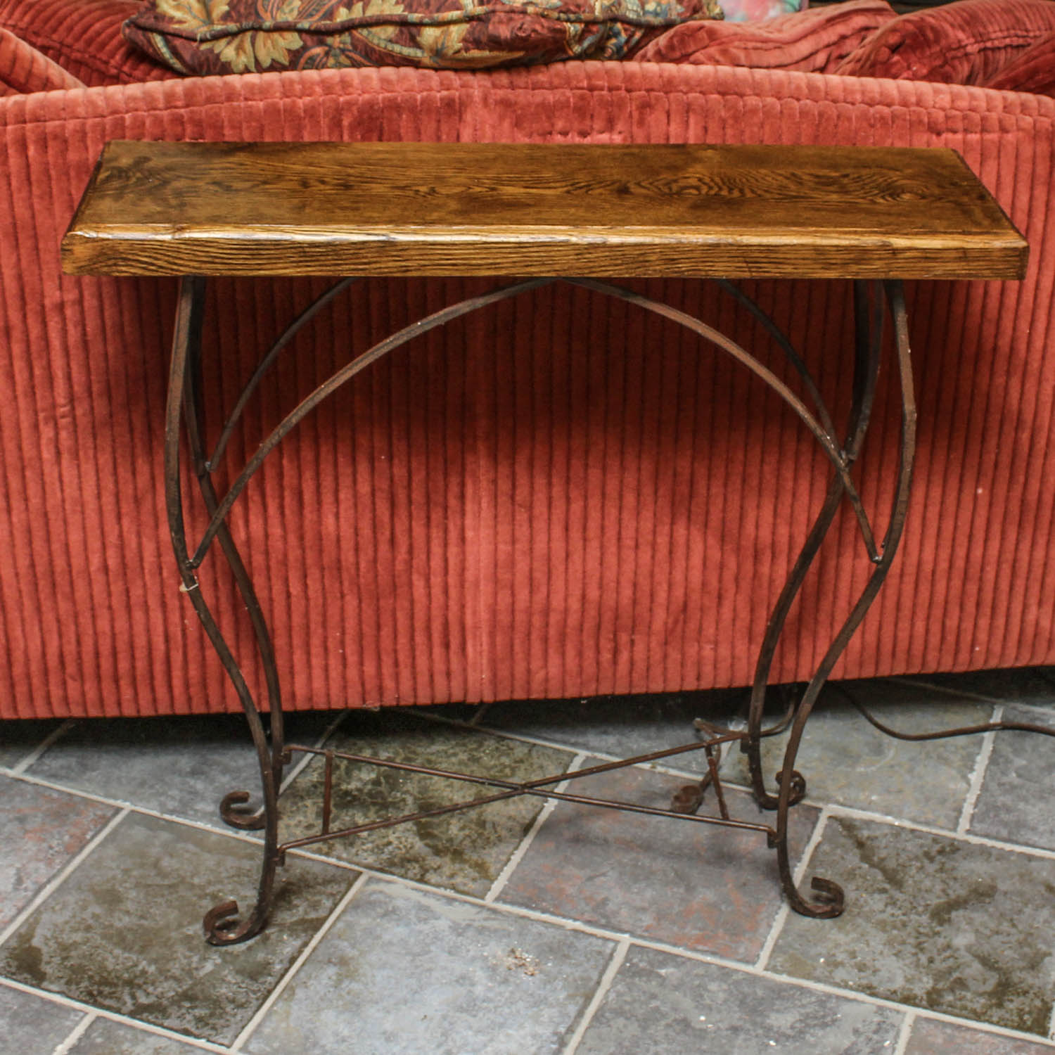 Rustic Wood and Wrought Iron Console Table EBTH